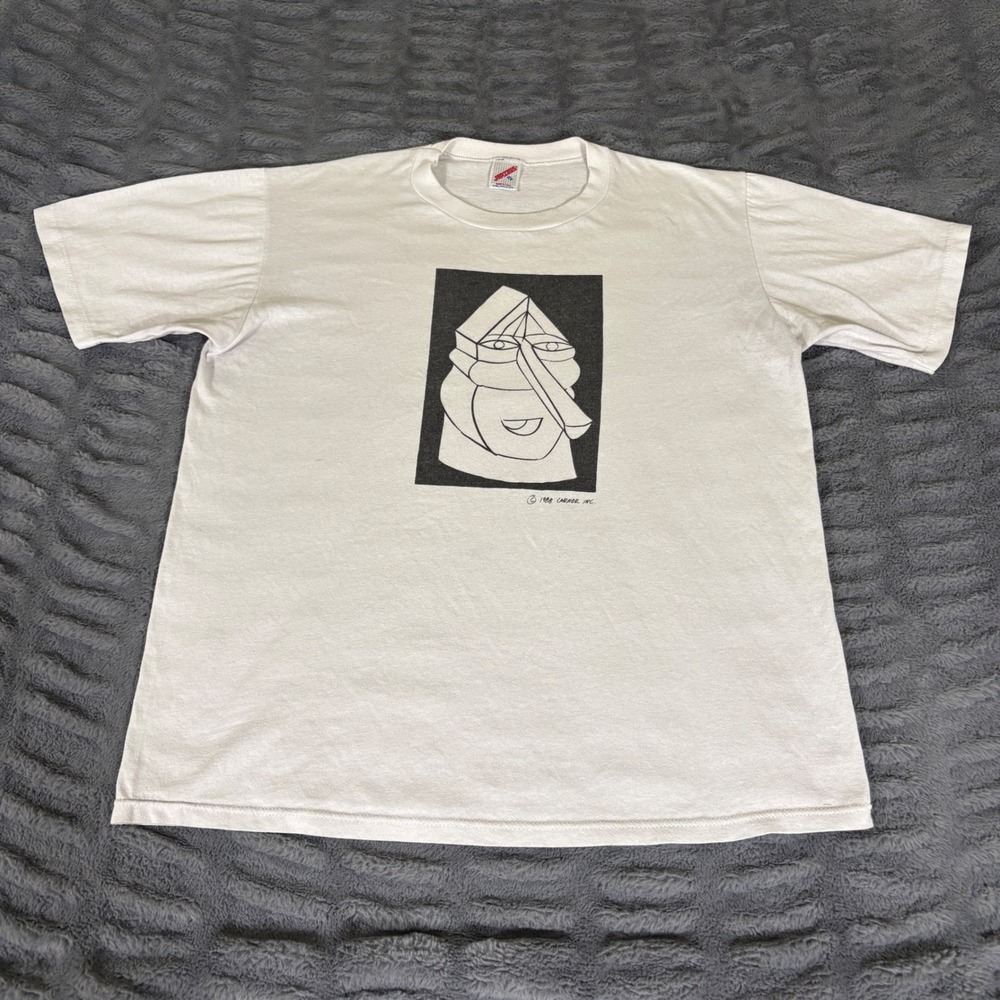 Vintage 1988 Carnor Inc Abstract Face Graphic T-Shirt Jerzees XL Made in USA 80s
